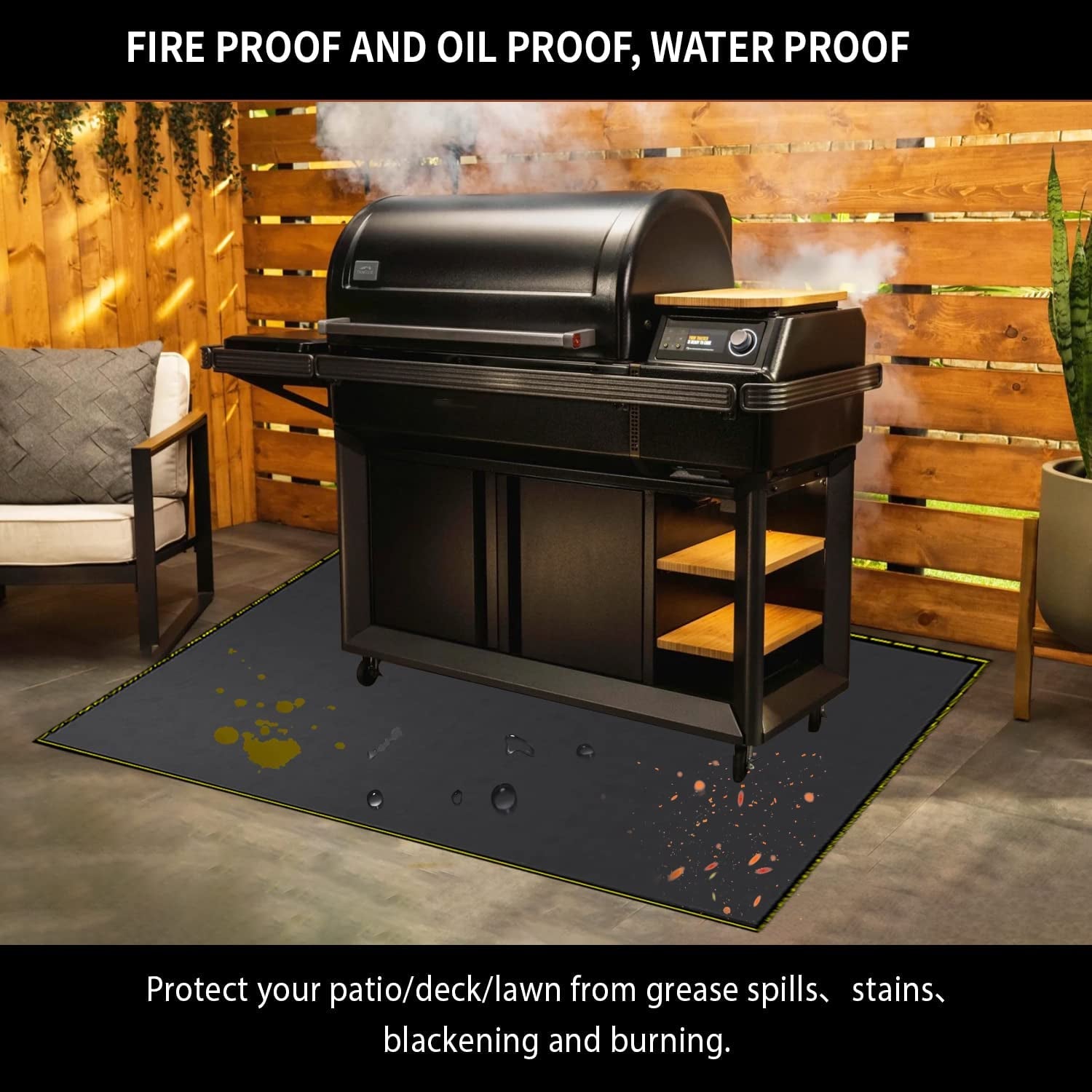 under Grill Mat for Outdoor Grill Deck Patio Protector Extra Large 40’’X60’’ Fireproof Waterproof Oil-Proof Fire Pit Mat Silicone Fiber Glass BBQ Floor Mat (40''X60'')