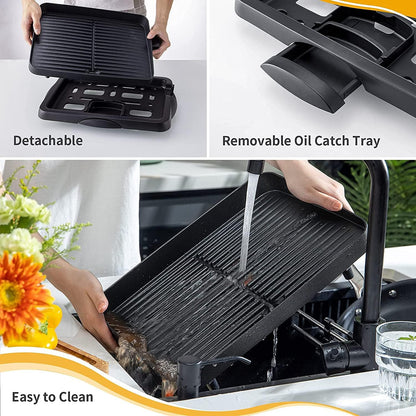 Electric Indoor Grill Korean BBQ Grill Nonstick Smokeless 1500W Detachable Contact Grilling with Smart 5-Heat Temp Controller,Family Size Fast Heat up Tabletop Plate Pfoa-Free Black