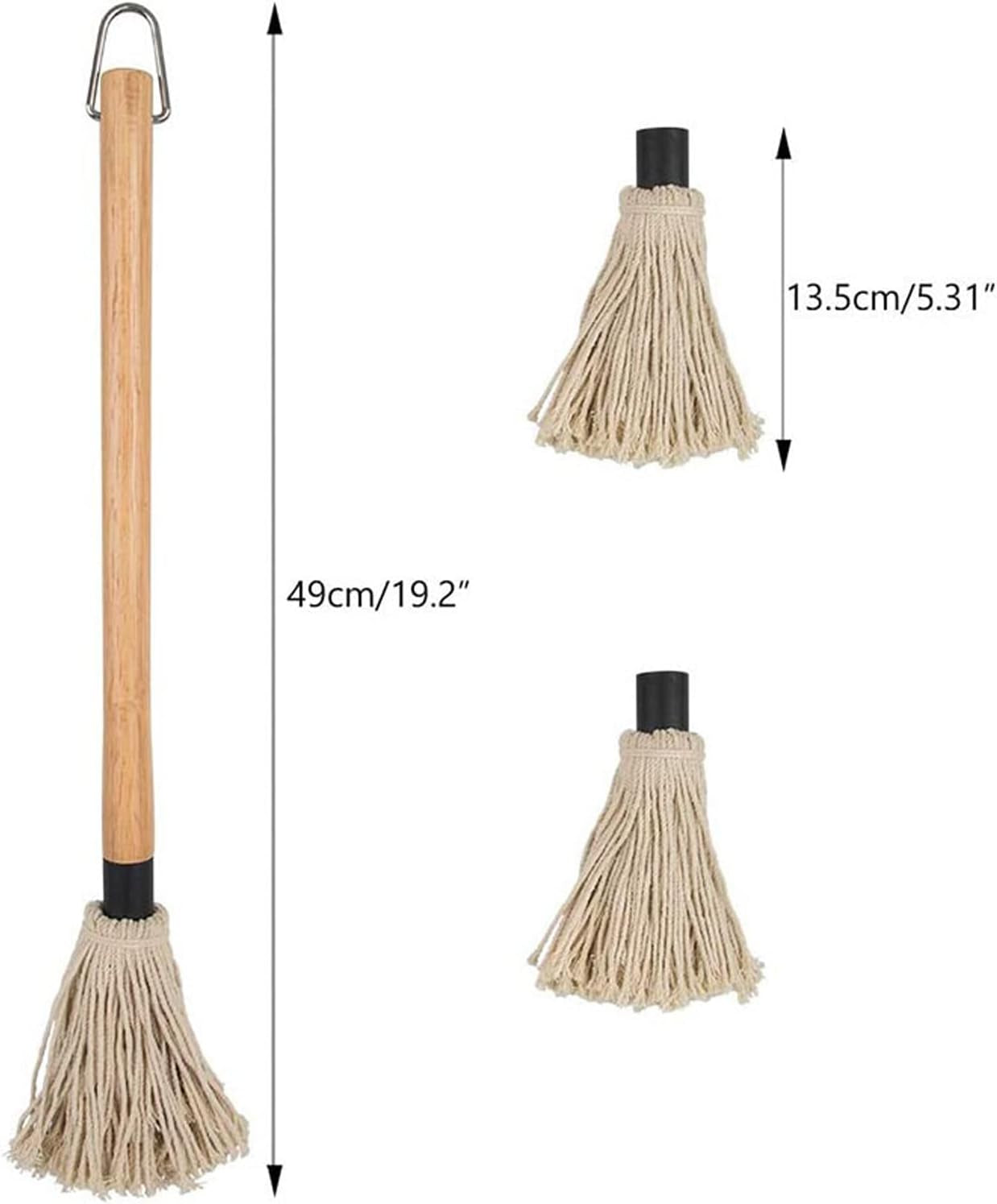 2 Pack Grilling Basting Mop, BBQ Sauce Basting Mops & Brushes with Wooden Long Handle and 6 Extra Replacements for Grilling Smoking BBQ Steak, 19.2+18 Inch