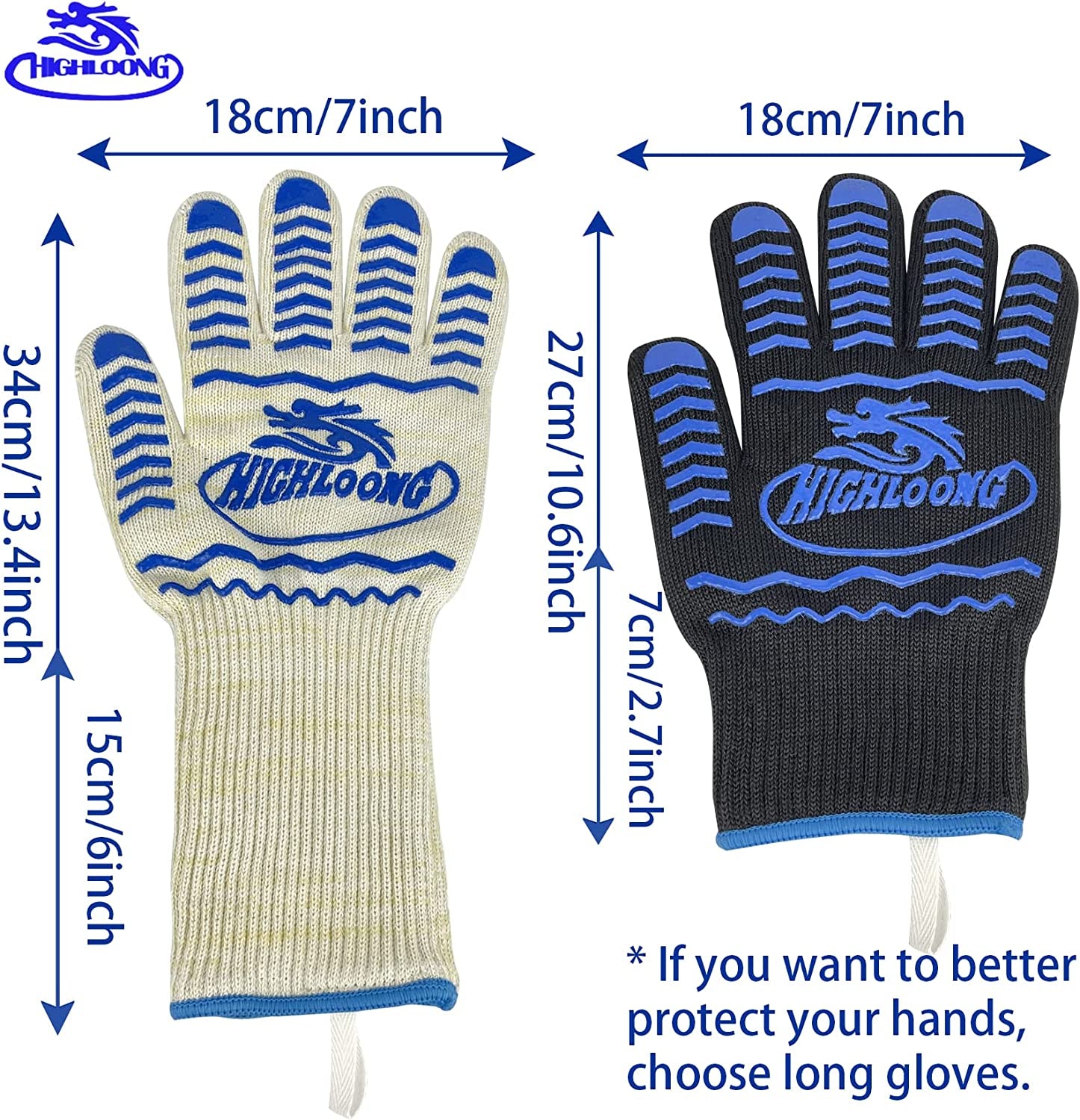 BBQ Gloves, Oven Gloves 1472℉ Extreme Heat Resistant, Grilling Gloves Silicone Non-Slip Oven Mitts, Kitchen Gloves for BBQ, Grilling, Cooking, Baking-1 Pair… (One Size Fits Most, Black)