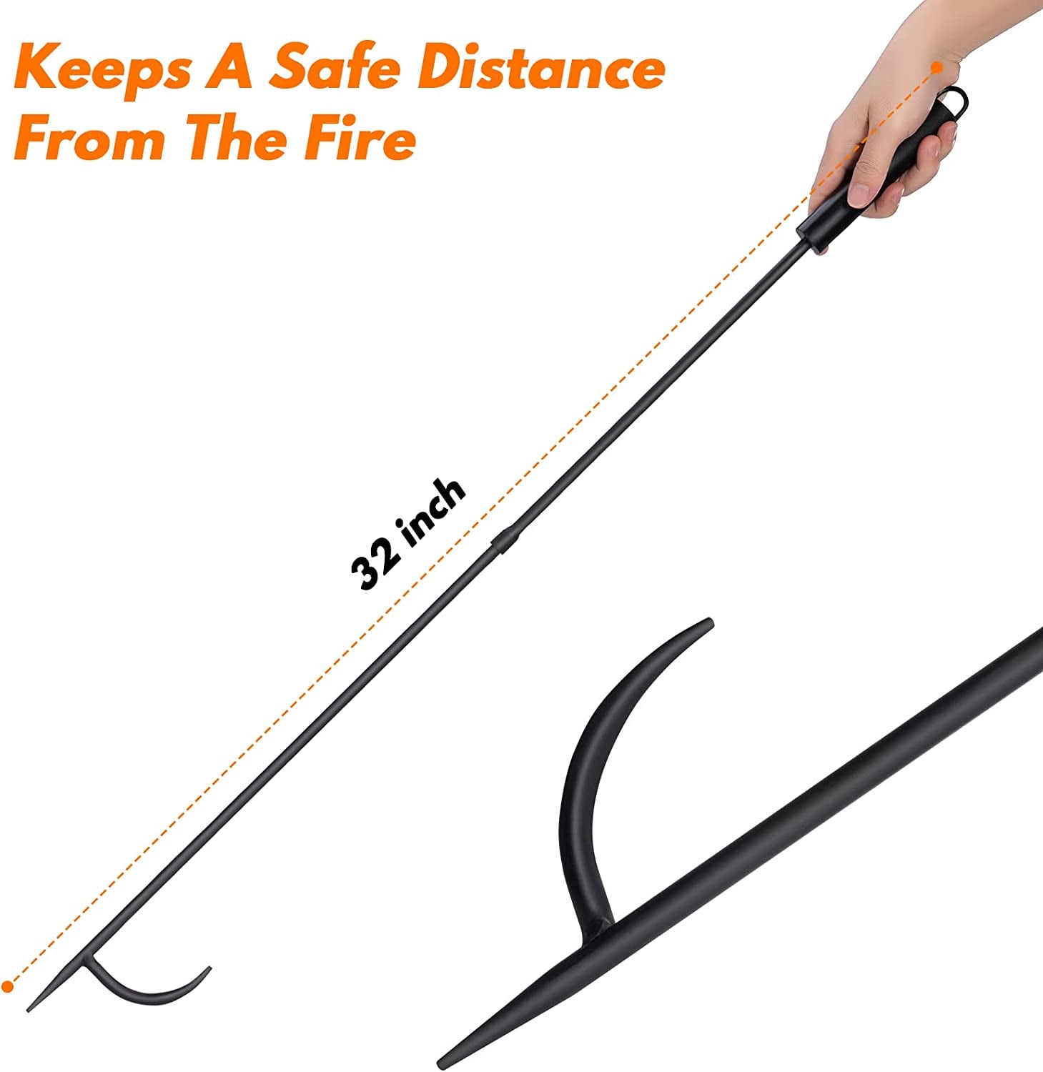 Fire Pit Poker for Fireplace Outdoor - IRIIJANE 32'' Wrought Iron Firepit Poker Stoker Stick for Camping Campfire Black