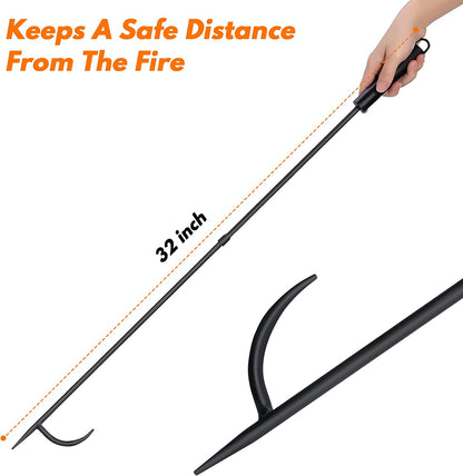 Fire Pit Poker for Fireplace Outdoor - IRIIJANE 32'' Wrought Iron Firepit Poker Stoker Stick for Camping Campfire Black