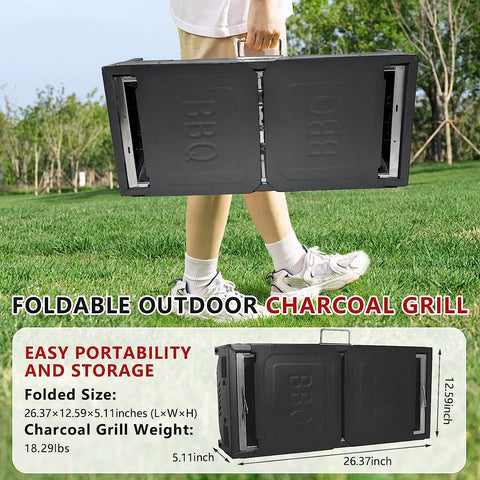 Image of Portable Charcoal Grills for Outdoor BBQ, Foldable Camping Barbecue Hibachi Kabob Grill, 1.6 Ft² Barbeque Area Binchotan Grill with Shelf Carbon Tank and Carry Bag for Backyard Picnic Home