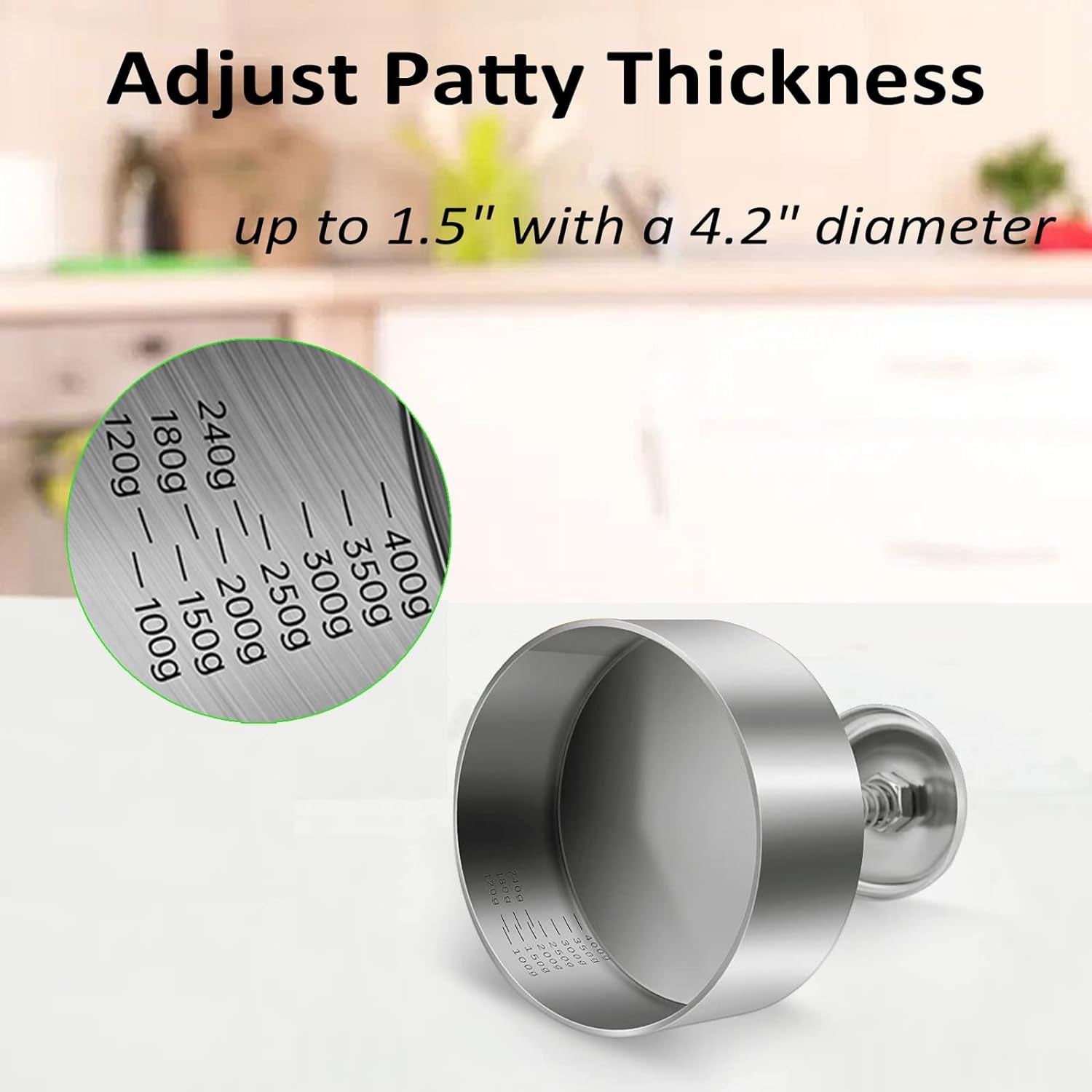Chengqism Burger Press, Adjustable Hamburger Patty Maker 4.2" Stainless Steel Hamburger Press Patty Making Molds Patties for Beef, Vegetables, Meat, BBQ Barbecue Homemade Hamburger