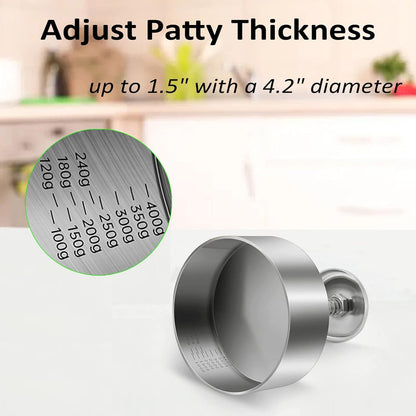 Chengqism Burger Press, Adjustable Hamburger Patty Maker 4.2" Stainless Steel Hamburger Press Patty Making Molds Patties for Beef, Vegetables, Meat, BBQ Barbecue Homemade Hamburger