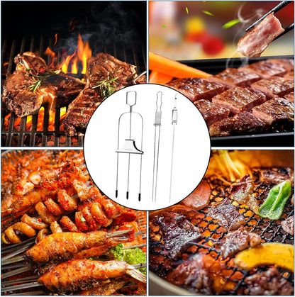 10PCS Kabob Skewers for Grilling,3,Double and Single Pronged Grilling Accessories,304 Stainless Steel Metal Skewers for Kabobs with Push Bar for Quick Release,With Storage Bag and Oil Brush