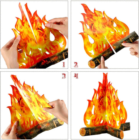 Image of 3D Decorative Cardboard Campfire Centerpiece Artificial Fire Fake Flame Paper Party Decorative Flame Torch (Gold Orange)