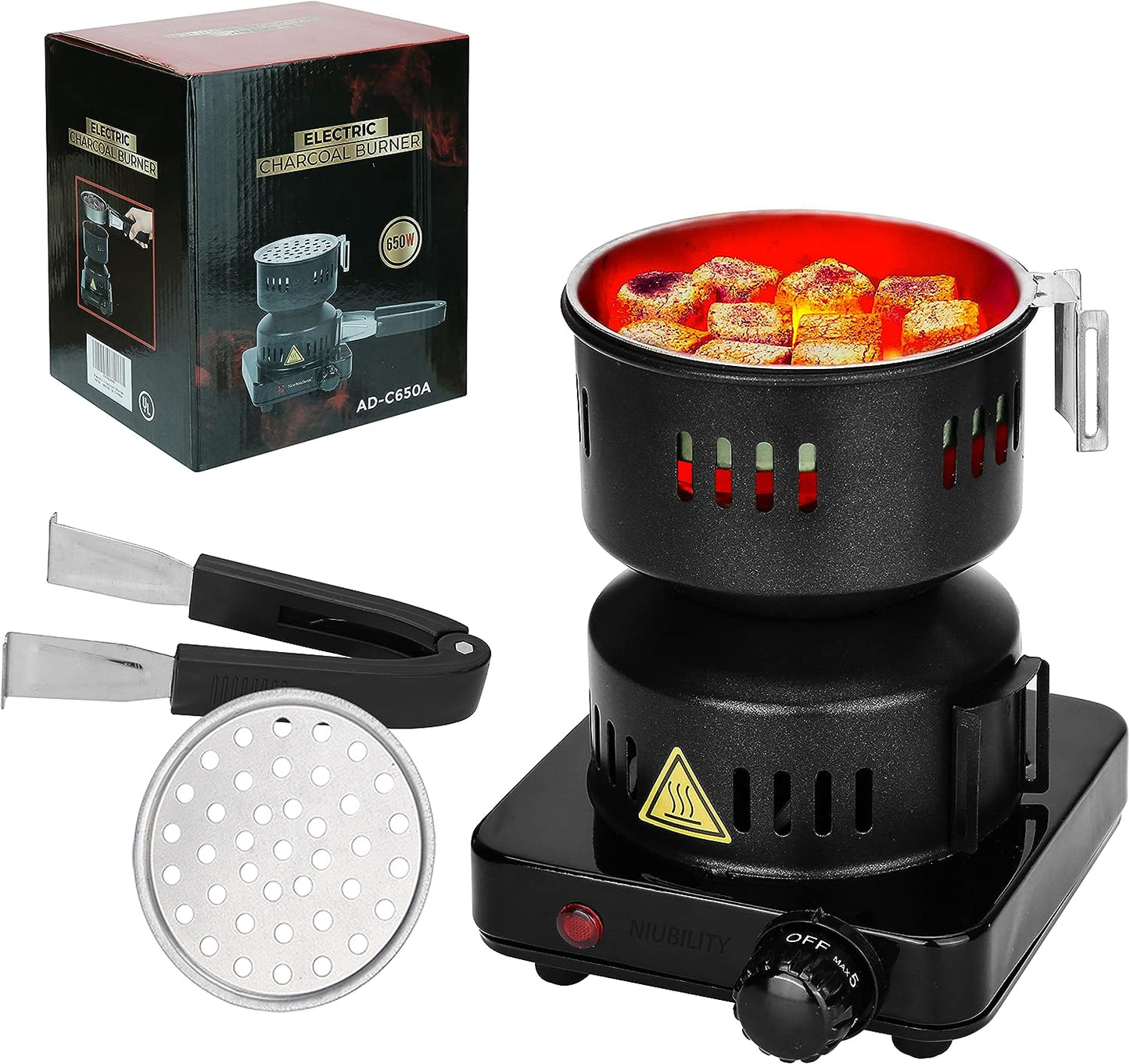Electric Stove Coconut Charcoal Starter Hookah Coal Burner for Hookah Coal Burner with Detachable Handle Stainless Steel Grill & Rack Smart Heat Control Long Cable for BBQ Kitchen