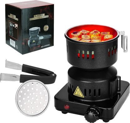 Electric Stove Coconut Charcoal Starter Hookah Coal Burner for Hookah Coal Burner with Detachable Handle Stainless Steel Grill & Rack Smart Heat Control Long Cable for BBQ Kitchen
