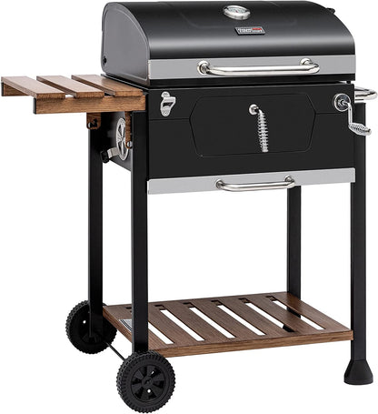 CD1824M 24-Inch Charcoal Grill, BBQ Smoker with Handle and Folding Table, Perfect for Outdoor Patio, Garden and Backyard Grilling, Black, Medium