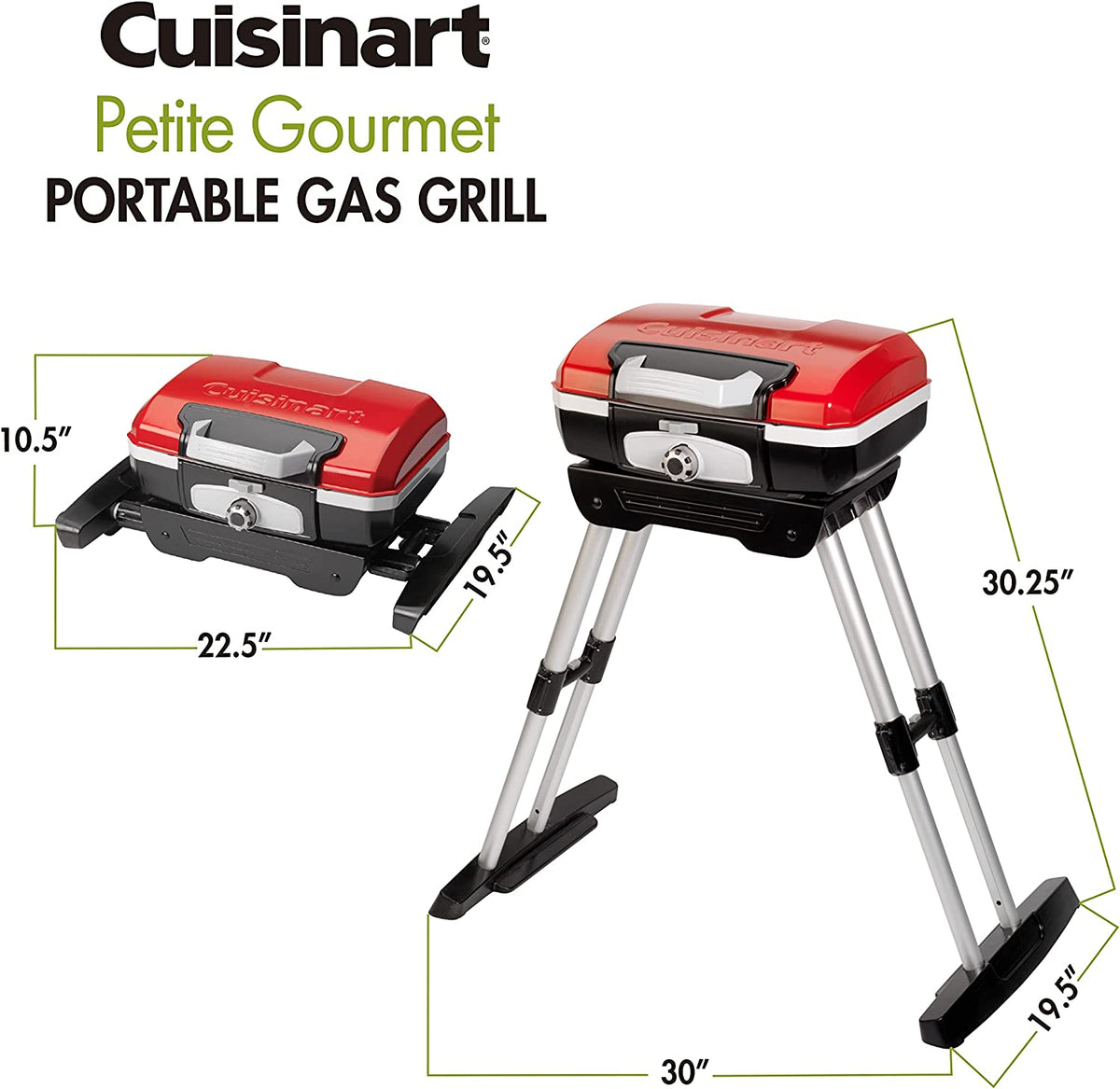 CGG-180 Petit Gourmet Portable Gas Grill with Versastand, Red
