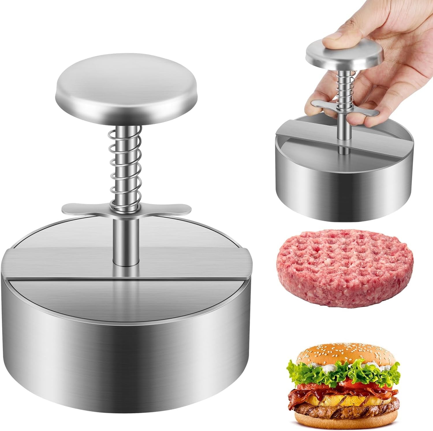 Diveken Burger Press, Stainless Steel Hamburger Patty Maker, 5.5 Inch Adjustable Burger Patty Maker, Patty Making Mold for Meat, Vegetables, Beef, BBQ Barbecue Homemade Hamburger