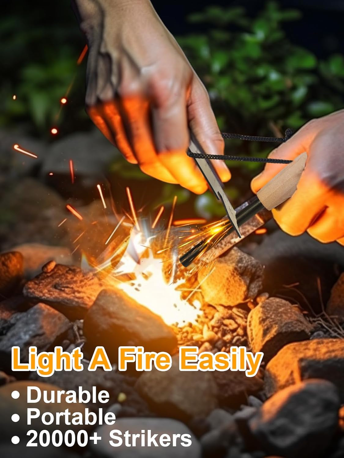 Fire Starter Survival Tool, Fire Starter Kit Includes Magnesium Rod Steel Striker, 2 Pcs Wick Hemp Rope & Multifunctional Outdoor Bag / 50 Pcs Wax-Soaked Fire Plugs, Fire Starters for Campfires