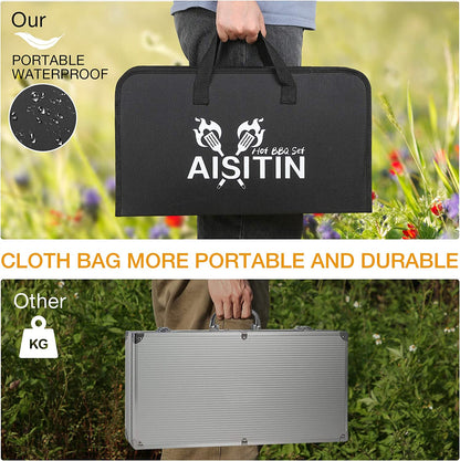 AISITIN 35PCS Grill Accessories BBQ Tools Set, Stainless Steel Grilling Kit with Thermometer, Fork, Tongs and Spatula, Meat Injector, Grill Mat - Gifts for Dad Durable, Stainless Steel Grill Tools