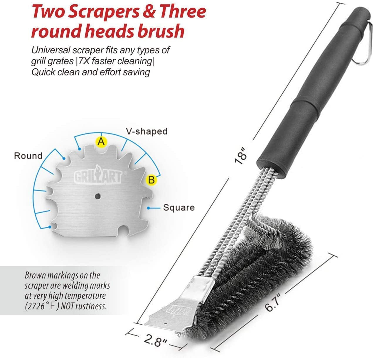 Grill Brush and Scraper,18 Inch BBQ Grill Cleaning Brush Kit, Safe Wire Scrubber, Universal Fit BBQ Cleaner Accessories for All Grates