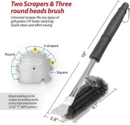Grill Brush and Scraper,18 Inch BBQ Grill Cleaning Brush Kit, Safe Wire Scrubber, Universal Fit BBQ Cleaner Accessories for All Grates