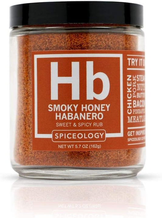Spiceology - Smoky Honey Habanero - Sweet & Spicy BBQ Rub - Barbeque Rubs, Spice Blends and Seasonings for Smoking or Grilling - Use On: Chicken, Wings, Pork, Steak, Nuts, Butter, Bacon, or Burgers - 5.7 Oz