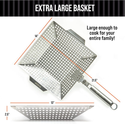 Stainless Steel Grill Basket with Removable Handle - Premium Grill Pan for Outdoor Cooking, BBQ Grilling Basket for Veggies & Fish, Vegetable Grilling Accessory, Grill Baskets for Outdoor Grill. Perfect Dad Gift - Braize
