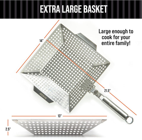 Image of Stainless Steel Grill Basket with Removable Handle - Premium Grill Pan for Outdoor Cooking, BBQ Grilling Basket for Veggies & Fish, Vegetable Grilling Accessory, Grill Baskets for Outdoor Grill. Perfect Dad Gift - Braize