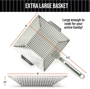 Stainless Steel Grill Basket with Removable Handle - Premium Grill Pan for Outdoor Cooking, BBQ Grilling Basket for Veggies & Fish, Vegetable Grilling Accessory, Grill Baskets for Outdoor Grill. Perfect Dad Gift - Braize