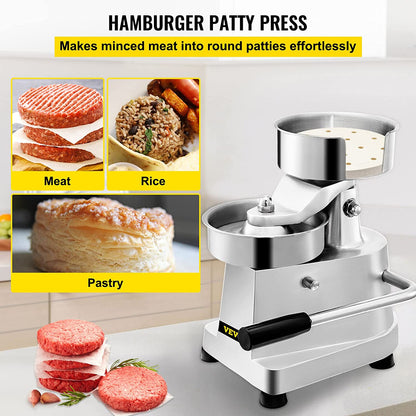 VBENLEM Commercial Hamburger Patty Maker 150Mm/6Inch Stainless Steel Burger Press Heavy Duty Hamburger Press Meat Patty Maker Hamburger Forming Processor with 1000 Pcs Patty Papers