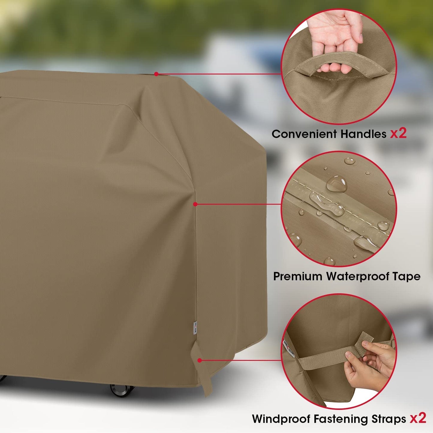 Unicook Grill Cover 60 Inch, Heavy Duty Waterproof Gas BBQ Cover with Sealed Seam, Rip and Fade Resistant BBQ Grill Cover, Compatible with Weber Charbroil and More Grills up to 58 Inch, Neutral Taupe