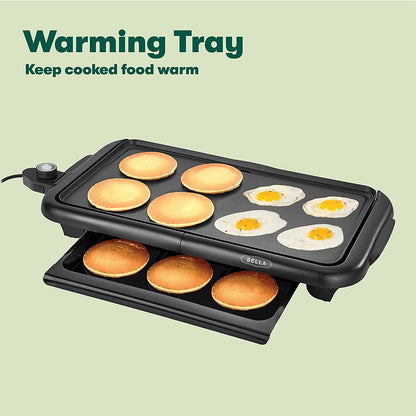 Electric Griddle with Warming Tray - Smokeless Indoor Grill, Nonstick Surface, Adjustable Temperature & Cool-Touch Handles, 10" X 18", Copper/Black