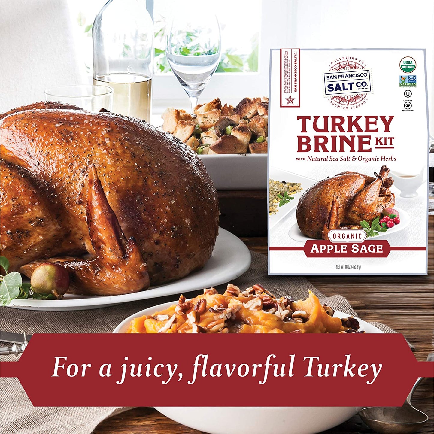 Organic Turkey Brine Kit - 16 Oz. Apple Sage with Brine Bag by San Francisco Salt Company