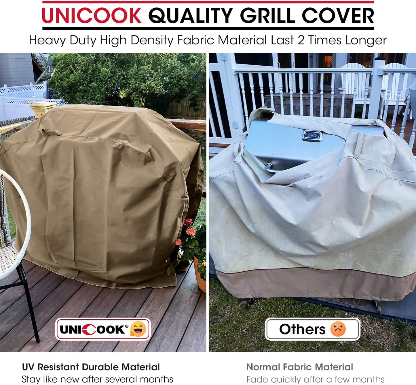 Unicook Grill Cover 60 Inch, Heavy Duty Waterproof Gas BBQ Cover with Sealed Seam, Rip and Fade Resistant BBQ Grill Cover, Compatible with Weber Charbroil and More Grills up to 58 Inch, Neutral Taupe