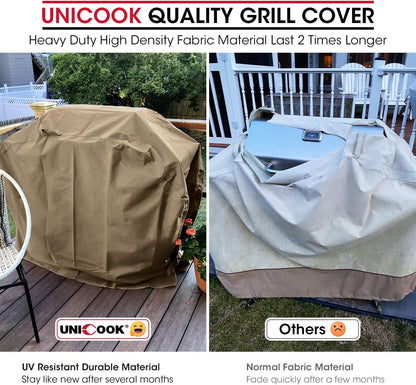 Unicook Grill Cover 60 Inch, Heavy Duty Waterproof Gas BBQ Cover with Sealed Seam, Rip and Fade Resistant BBQ Grill Cover, Compatible with Weber Charbroil and More Grills up to 58 Inch, Neutral Taupe