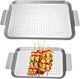 Grill Basket Set of 2 - Nonstick Grilling Tray Durable Grill Pans with Holes for Outdoor Grill Small and Big Topper Baskets BBQ Accessories for Vegetable, Fish, Meat, Seafood 11"X7" & 14"X10"