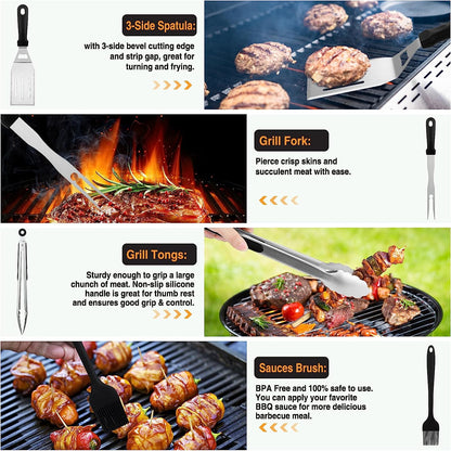 Griddle Accessories Kit, 30PCS Flat Top Grill Accessories Kit for Blackstone and Camp Chef, Stainless Steel Griddle Grill Tools with Enlarged Spatulas, Scraper, Tongs, Carrying Bag for Outdoor BBQ