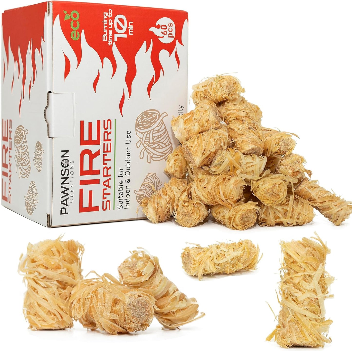 Fire Starters for Fireplace, Campfire, Wood Stove, Chimney, Pizza Oven, Fire Pit, Smoker, Grill, BBQ - All Weather Tumbleweeds Starter - Natural Odorless Indoor Outdoor Charcoal Firestarters 60 Pack