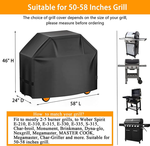 Image of Aoretic Grill Cover, 58Inch BBQ Gas Grill Cover, Waterproof,Anti-Uv Material with Hook-And-Loop and Adjustable Rope for Weber Char-Broil Monument, Brinkmann Dyna-Glo Nexgrill Megamaster MASTERCOOK