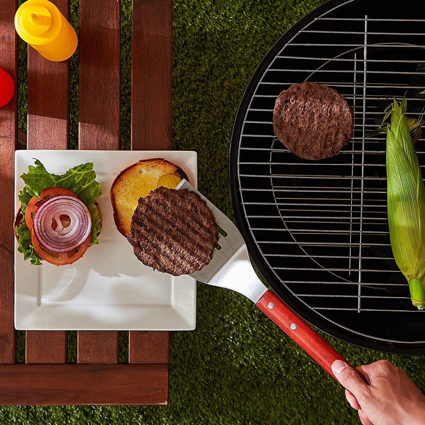 RSVP International Endurance BBQ Grill Spatula Flipper, 18" | Flip Burgers & Other Food W/ Long Handle That Keeps Hands Safe from Fire | Made from Stainless Steel & Rosewood