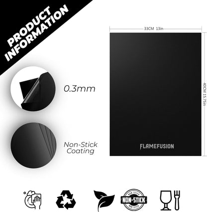 Flamefusion Grill Mat - Heavy Duty 600 Degree BBQ Grill Mat for Outdoor Grilling (Set of 5) | Extended Warranty