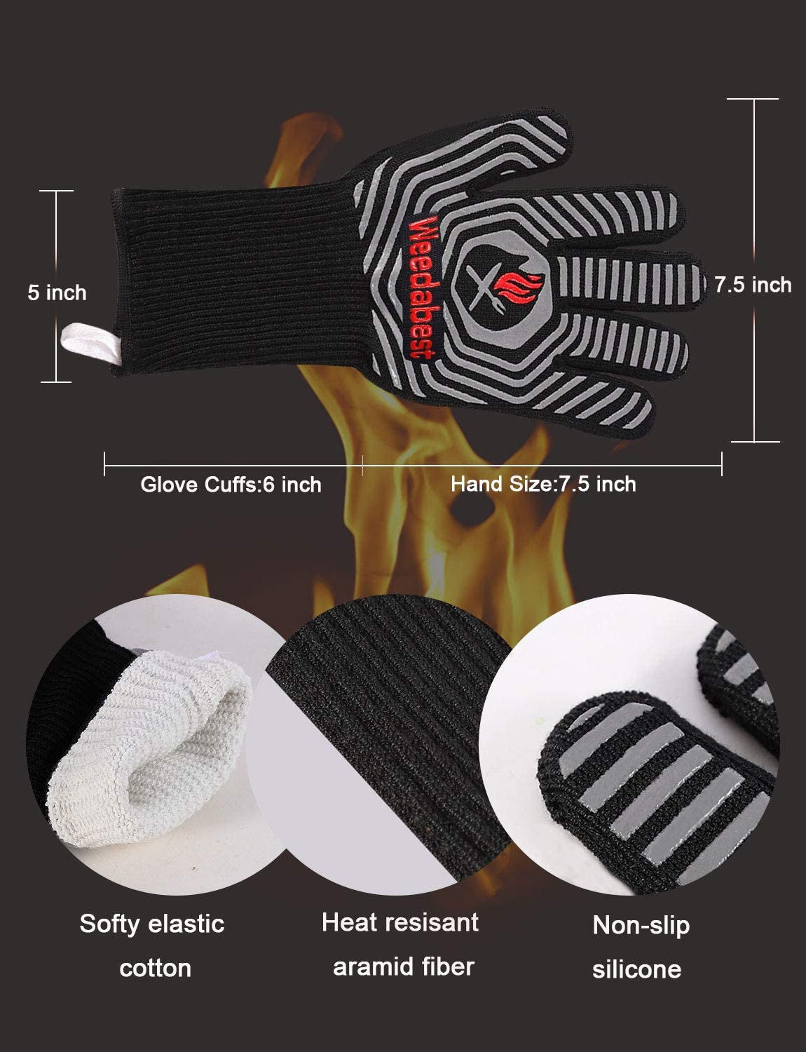 Hot BBQ Gloves Heat Resistant Kitchen Oven Mitts Professional Long Heat Resistant Cooking Gloves for Grill,Grilling,Smoker,Barbeque,13.5 Inch-Gray