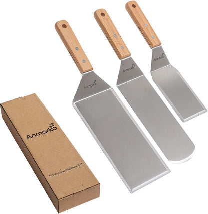 Metal Spatula Barbecue Tool Set - Stainless Steel Pancake Turner and Griddle Flipper Scraper 4X8 Inch Oversized Hamburger Turner Great for Griddle BBQ Grill and Flat Top Cooking - Commercial Quality