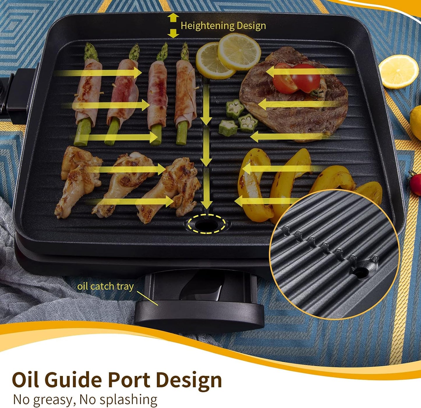 Electric Indoor Grill Korean BBQ Grill Nonstick Smokeless 1500W Detachable Contact Grilling with Smart 5-Heat Temp Controller,Family Size Fast Heat up Tabletop Plate Pfoa-Free Black