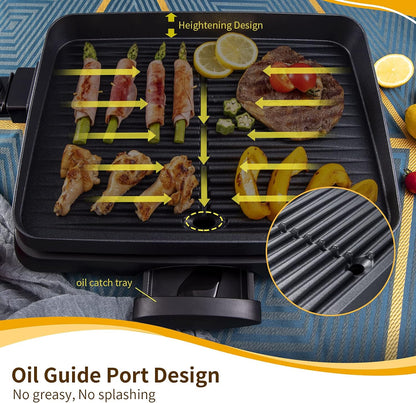 Electric Indoor Grill Korean BBQ Grill Nonstick Smokeless 1500W Detachable Contact Grilling with Smart 5-Heat Temp Controller,Family Size Fast Heat up Tabletop Plate Pfoa-Free Black