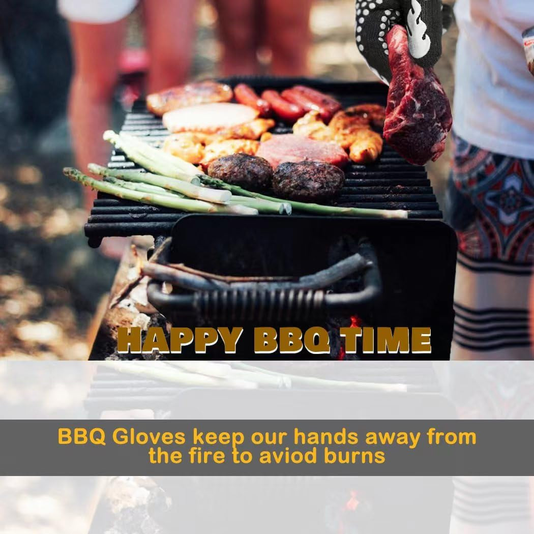 BBQ Heat Resistant Gloves, 1472 Degree F Cut-Resistant Grill Gloves for Heat Resistant Cooking, Outdoor Grill, Barbecue, Oven, Cooking, Kitchen and Baking -