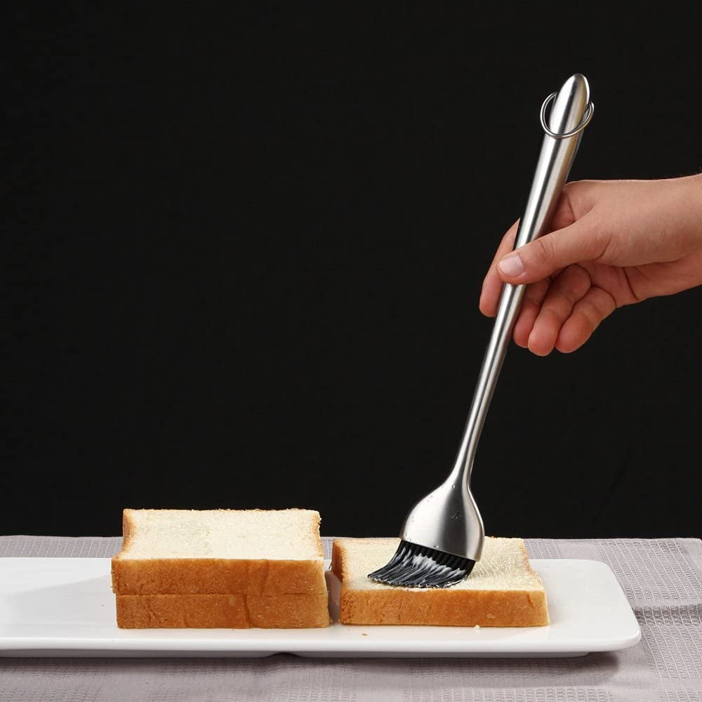 Heavy-Duty BBQ Basting Brush by HQY - Silicone Bristles with 12 Inch Stainless Steel Handle - Make Grilling Easy - 5 Year Guarantee