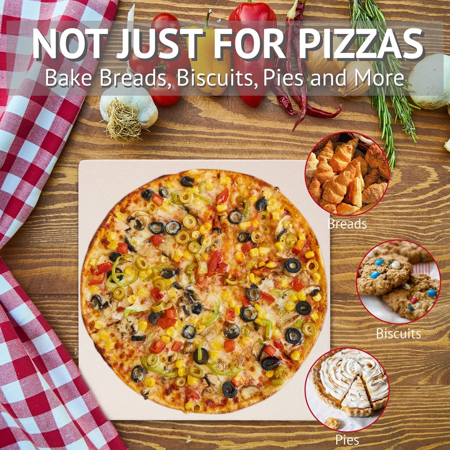 12" X 12" Pizza Stone Square Baking Stone | Premium Cordierite Pizza Grilling Stone for Grill Oven RV Oven | Bake Homemade Golden Crispy Crust Pizza