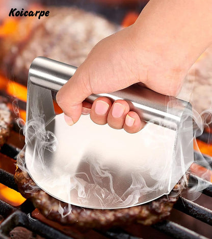 Koicarpe Burger Press - 5.5" Stainless Steel Burger Smasher Tool - Smooth & Non-Stick Surface - round Utensil for Grilling Meat Patty, Steak, Hot Dog, Grill Flattener for Steaks, Panini, Sandwich