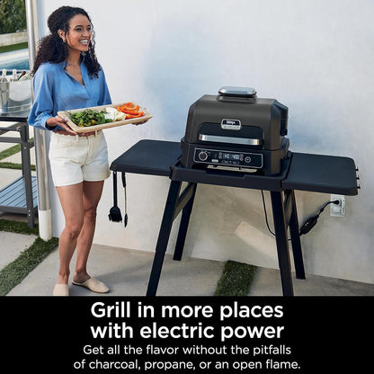 OG850 Woodfire Pro XL Outdoor Grill & Smoker with Built-In Thermometer, 4-In-1 Master Grill, BBQ Smoker, Outdoor Air Fryer, Bake, Portable, Electric, Blue