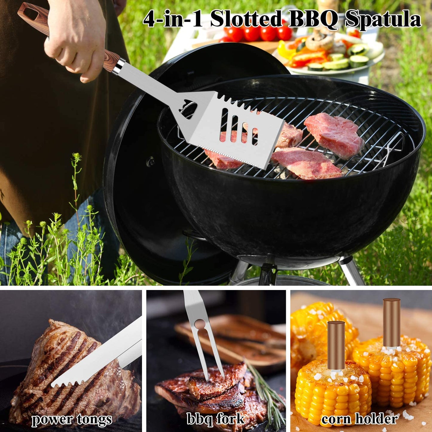 ROMANTICIST 27Pcs Heavy Duty BBQ Tools Gift Set for Men Dad, Extra Thick Stainless Steel Grill Utensils with Meat Claws, Grilling Accessories Kit in Portable Carrying Bag for Camping, Backyard Brown