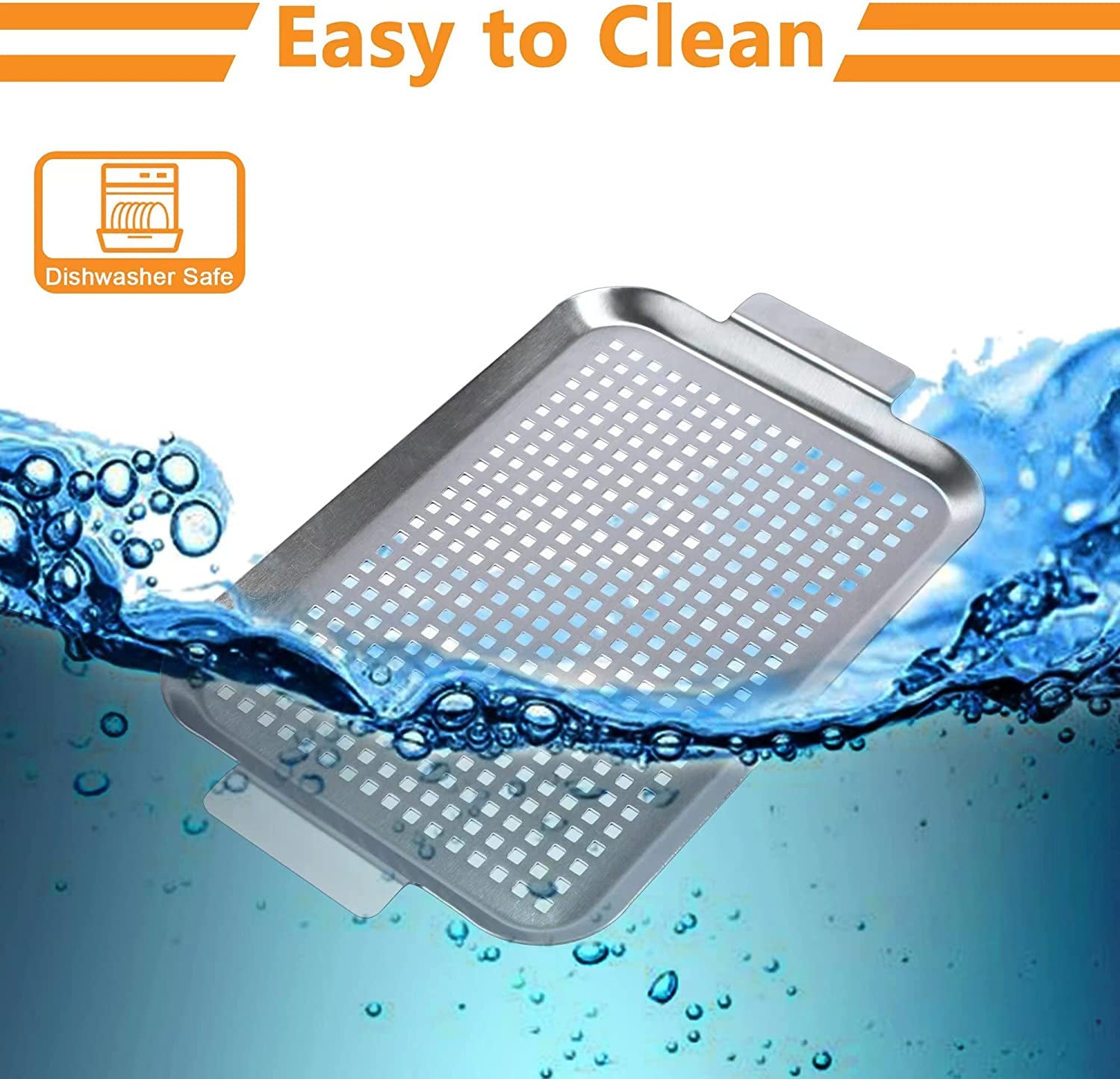 COOK TIME Grill Pan Set of 2, BBQ Grill Topper for Outdoor Grill, Stainless Steel Grilling Baskets with Holes and Handles, Perforated Food Tray Barbecue Accessories for Vegetable, Fish, Meat, Seafood